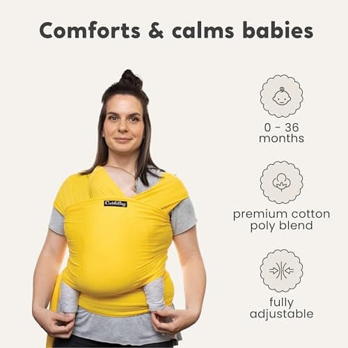 Cuddlebug Baby Wrap Carrier, Soft Stretchy Newborn Sling, 3-16 kg, Yellow — view 2