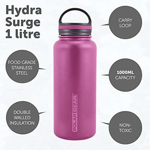 Polar Gear 1L Insulated Water Bottle - 2 Lids - Leakproof Stainless Steel — view 2
