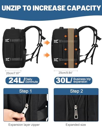 MOCOCITO Ryanair Cabin bags 40x30x20 Travel Backpack Expandable 40x30x20 to 40x30x25, 24L to 30L Carry On Weekend Trips & Air Tryanair Under Seat Suitable for Ryanair, Wizz Air, Easyjet, Vueling — view 3