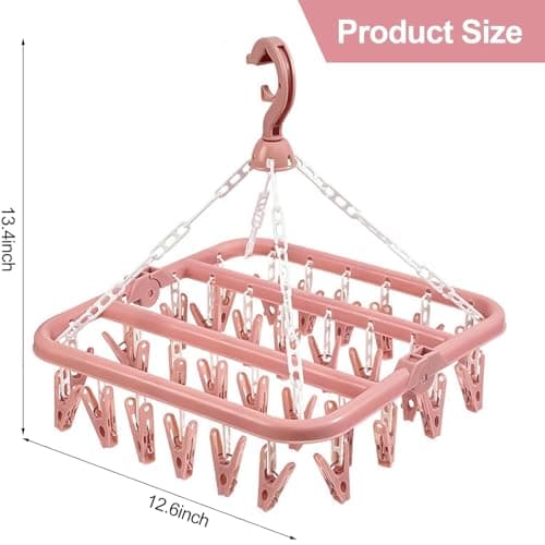 hautllaif Clothes Drying Hanger with 32 Clips, Foldable, Pink — view 2
