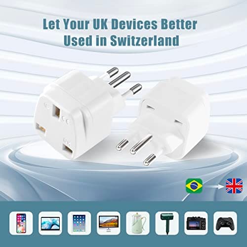LUKELI 4 Pack UK to BRAZIL Plug Adapter Travel Plug to Brazil UK to Brazilian 3 pin plug Converter Power Adapter for BRAZIL and PARTS of South Africa (White 4 Pack) — view 4