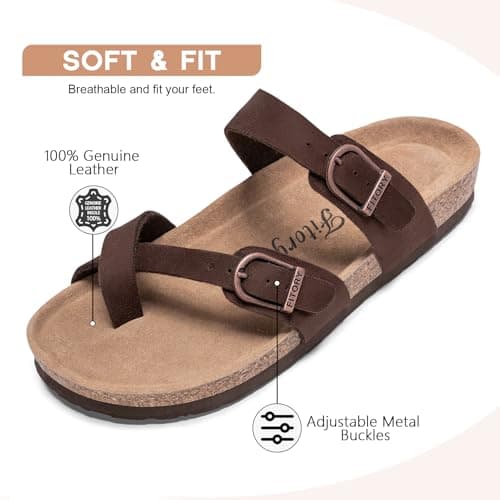 FITORY Women's Leather Sandals Comfort Cork Footbed Suede Brown Size 6 — view 3