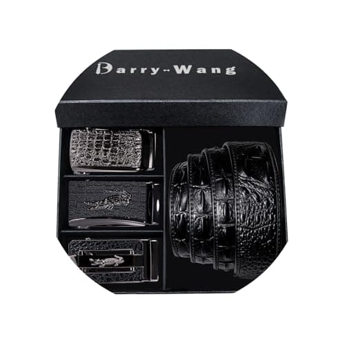Barry.Wang Ratchet Belt Gift Set Leather Slide Buckle Fashion for Men Business Wedding 3PC — view 2