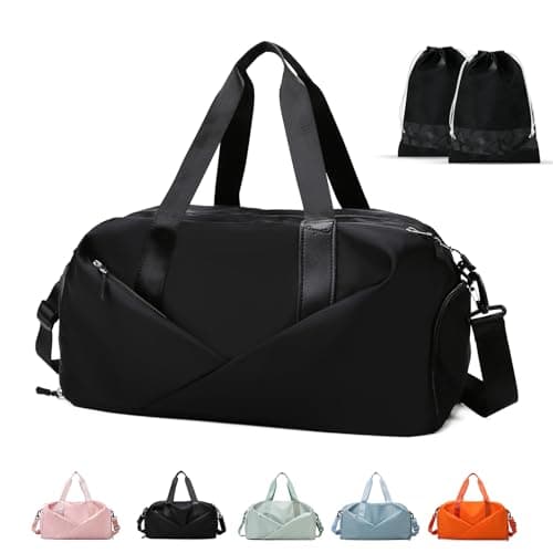 GLGHMH Sports Gym Bag, Portable Large Duffel Totes with 2pcs Shoes Compartments, Lightweight Overnight Weekend Bags for Sport Yoga Travel Swimming (Black)
