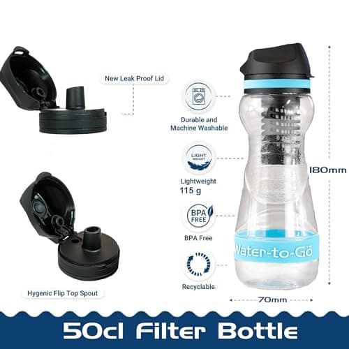 Water-to-Go Leakproof Water Filter Bottle & Purifier, 500ml, Blue — view 5