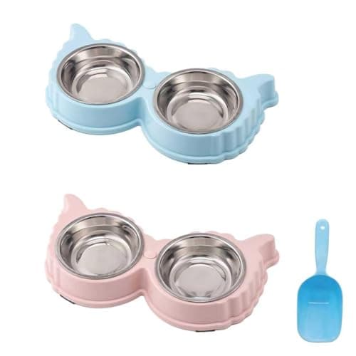 3Pcs Double Cat Bowl Set with Stand, Stainless Steel Pet Food Water Bowls