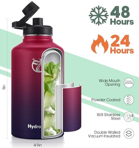 HydroPal Vacuum Insulated 1.9L Stainless Steel Water Bottle with Dual Lids — view 3