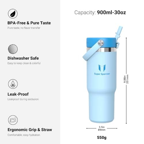 Sparrow Metal Water Bottle with Straw - 900ml - Insulated Tumbler Flex Lid — view 3