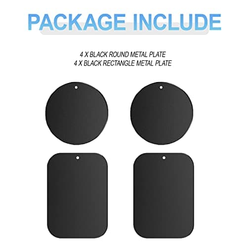 sphires 8 Pack Metal Plate for Magnetic Phone Car Mount with 3M Adhesive 4xRound & 4xRectangle Black Metal Plate for Car Magnetic Phone Holder — view 4