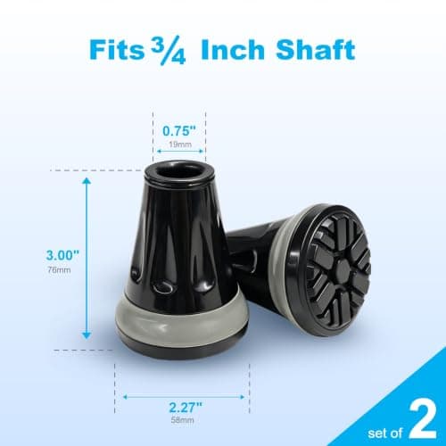 Cane Tips, 3/4 Inch All Terrain Tip for Cane & Crutch, 3/4'' Rubber Replacement Foot Pad, 0.75 Inch Cane Tips Heavy Duty, Walking Cane Tips and Crutch Tips(Pack of 2) — view 2