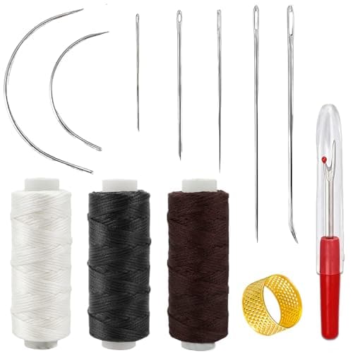 Denipry Leather Waxed Thread, Hand Sewing Kit with 7pcs Sewing Needles and 3 Threads, Leather Repair Sewing Thread Kit for Bookbinding, Shoe Carpet, Canvas Repairing Craft DIY