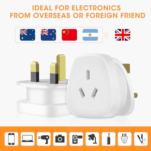 Aieve Australia to UK Plug Adapter, AUS NZ to UK Power Plug Adaptor, British Converter Travel Adapter for Australian/Argentina/Fiji (3-Pack) — view 4