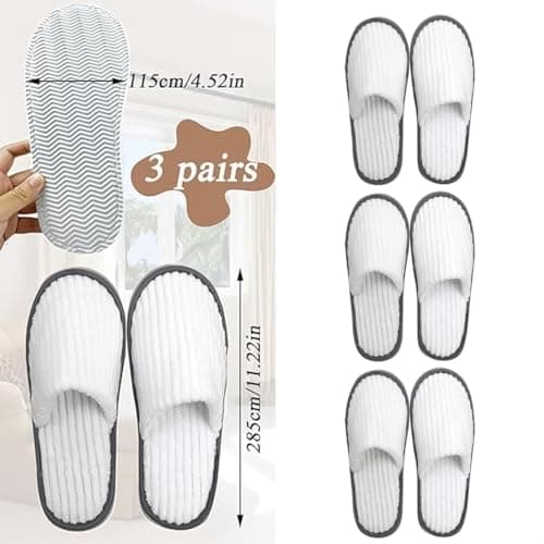 FJDRSIG 3 Pairs Hotel Slippers,Soft Coral Fleece Spa Slippers,Non Slip Washable Reusable Guest Shoes,for Spa Party Guest Swimming Pools and Travel,White Color Comfortable Indoor Outdoor Use — view 2
