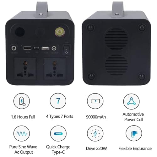 ZyKnaurral Portable Power Station, Outdoor Emergency Power Supply, 300W 90000mAh Camping Power Bank, AC/DC/USB/Type-C Sockets, 6 Power Ports — view 2