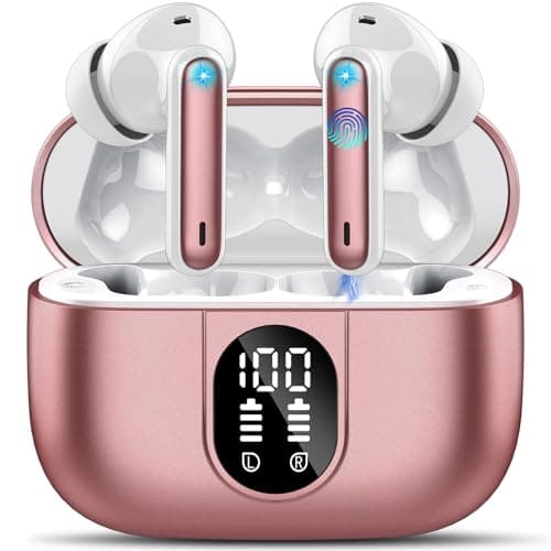 Csasan Wireless Earbuds, Bluetooth 5.3 Headphones In Ear with 4 ENC Noise Cancelling Mic, 2025 Mini Deep Bass Stereo Ear Buds, 40H Playtime Bluetooth Earphones, IP7 Waterproof Earbuds, Rose Red
