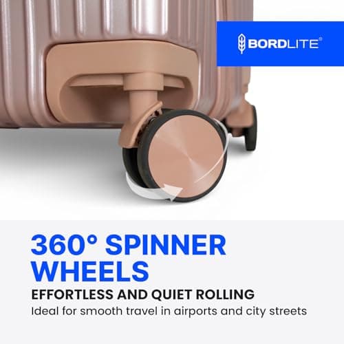 Bordlite 20 Inch Cabin Suitcase (55x35x20cm) Airline Approved Carry On Luggage – Lightweight ABS Hard Shell Travel Case with 360 Spinner Wheels, Telescopic Handle & Combination Lock – Rose Gold — view 5