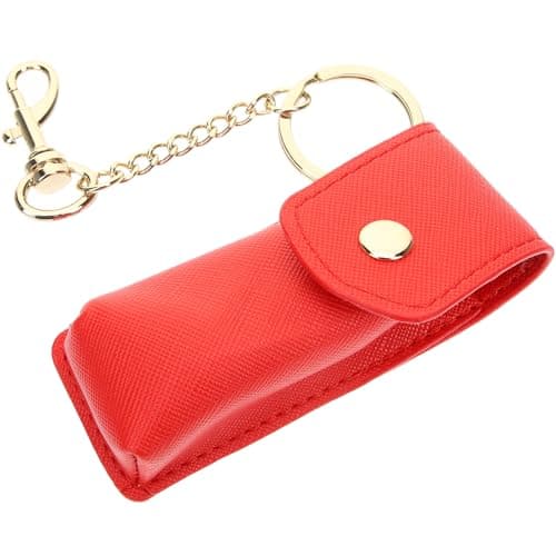 Zerodeko Lipstick Holder Red Pu Leather Keychain for Travel Use