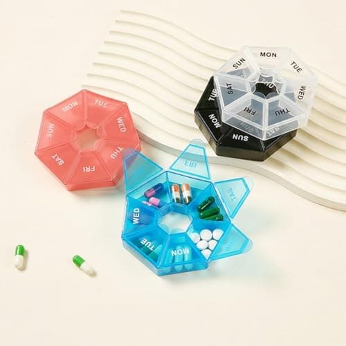 Labyrinxel 4pcs Weekly Pill Box Organiser Mini Portable 7 Day Tablet Storage Case with Snap-Shut Lids for Travel and Daily Use — view 5