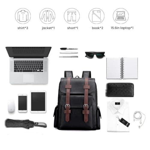 FUNSEED Backpack for Men, Large Capacity 15.6in Laptop Bag Vintage PU Leather Shoulder Bag for Travel Work, Brown, L, Fashion — view 4