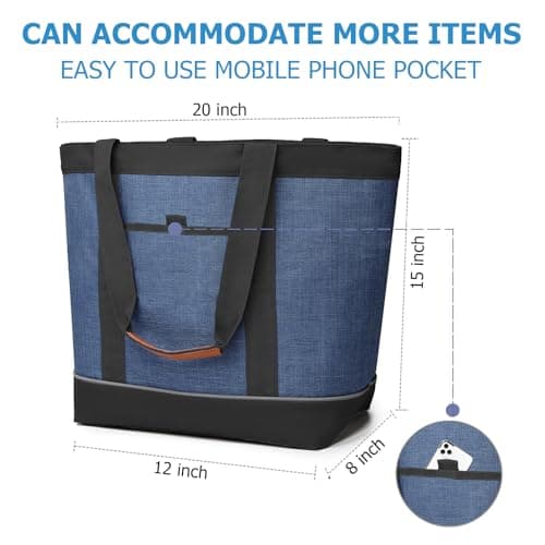 Insulated Cooler Bag Leakproof Thermal Insulation Collapsible Soft Sided Cooler Tote with Zippered, Reusable Freezer Bag for Grocery Shopping, Food Delivery, Picnic, Travel, Dark Blue — view 5