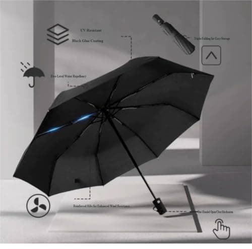 Gyios Sun Umbrella Auto Open Close Foldable Windproof Water Resistant Canopy For Daily Commuting Outdoor Strolls Light Rain Shelter-iron-8k-burgundy — view 5