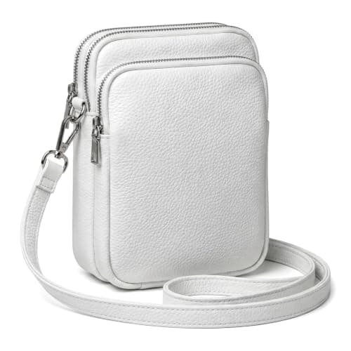 Kemay Crossbody Bags for Women, Small PU Leather Phone Bag Multi-Pocket Shoulder Handbag with Earphone Hole, Lightweight Travel Purse - White