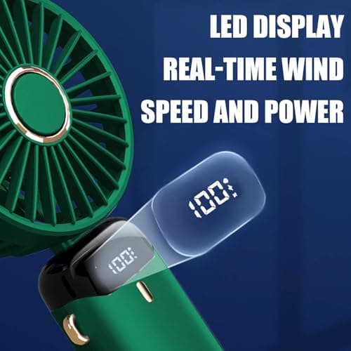 Jsdoin Hand Held Fan,Portable Handheld USB Rechargeable Fans with 5 Speeds,Battery Operated Mini Fan Foldable Desk Desktop Fans with LED Display for Home Office Bedroom Outdoor Travel (Green) — view 4