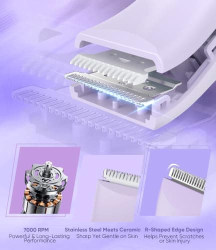 Facial Hair Remover for Women,4-in-1 Bikini Trimmer Women,USB C Mini Lady Shavers with 4-Level Battery Indicator (25%, 50%, 75%, 100%) Eyebrow Razor,Nose Trimmer,for Face Nose/Ear Body,Purple — view 4