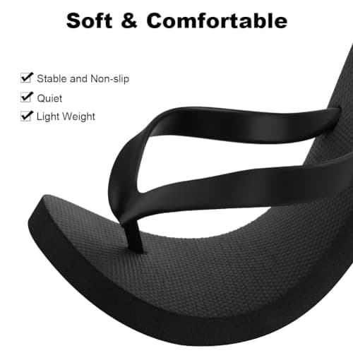 Aomig Unisex Flip Flops Ladies Girl Men Flatform Beach Flip-Flop Slim Rubber Flip Flops Women's Yoga Mat Comfortable Beach Platform Sandals Slip-Resistant Flat Flip Flops(Black-UK Size-3-4) — view 5