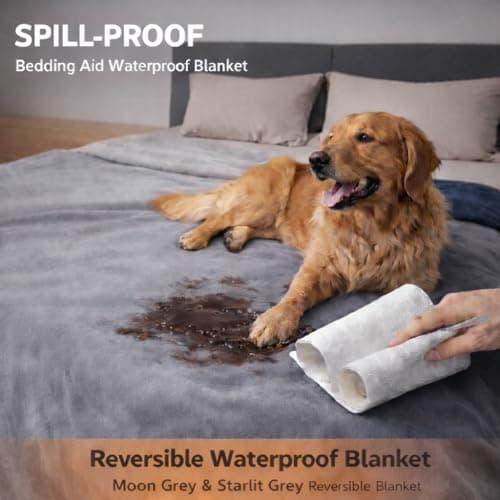 Bedding Aid Waterproof Throw Blanket – Leakproof, Spill-Proof Flannel Blanket for Bed, Couch, Kids & Pets Protection, Reversible Water-Proof Design (Moon Grey & Starlit Grey, 40x60”) — view 4