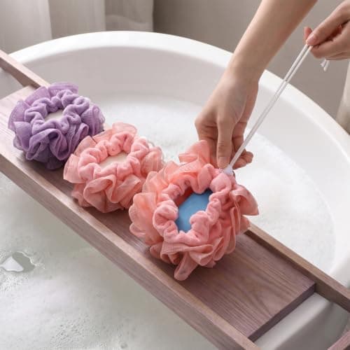 Chsoejuf 2 Pack Bar Soap Loofah Pouch, Bath Loofah Shower with Soap Bag — view 5