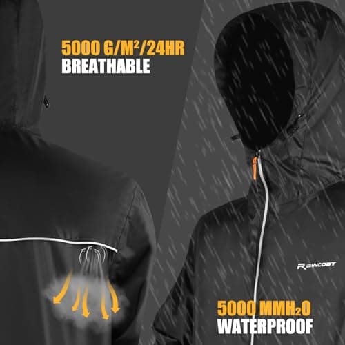 LAMA Rain Suit for Men Women, Waterproof Rain Jacket and Rain Trousers Suit Set, Heavyweight Rainwear with Hood and Storage Pouch, Wind-resistant, Lightweight, Breathable Rain Coat Black M — view 3