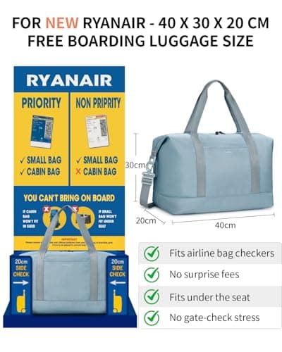 ECOHUB Ryanair Cabin Bags 40x30x20, 24L Underseat Hand Luggage Bag, Foldable Carry On Bag with Removable Wet Pocket, Water-Resistant Overnight Hospital Weekend Bag for Women, Grey (Patent Pending) — view 2