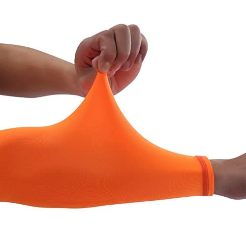 CHIC-CHIC 1Pair Sports Arm Sleeves Sun UV Protector Elastic Stretch Arm Compression Sleeves for Basketball, Football, Running, Golf, Cycling, Fishing, Driving, Camping (Orange) — view 2