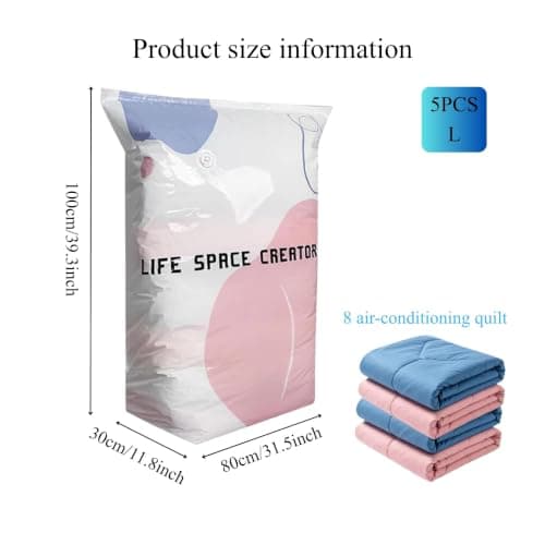 5 Pack No-Pump Vacuum Storage Bags, Large Compression Bags for Clothes, Duvets, Travel(L) — view 2