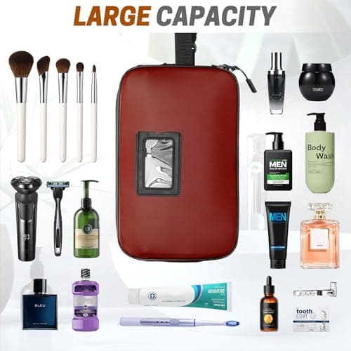 SWISSELITE Leather Toiletry Bag for Men, Water Resistant Dopp Kit for Toiletries Accessories with Wet/Dry Separation, Travel Essentials Shaving Bag Bathroom Organizer for Travel Gym Dorm (Red Wine, L) — view 6