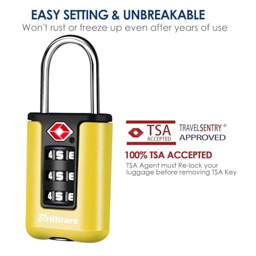 BRILLIRARE 2 Pack TSA Approved Luggage Locks, Combination Travel Padlock, 3-Digit Waterproof Lock, TSA Outdoor Keyless Resettable Lock for Lockers, Bags, Backpack, Gym, Gate-Yellow — view 3
