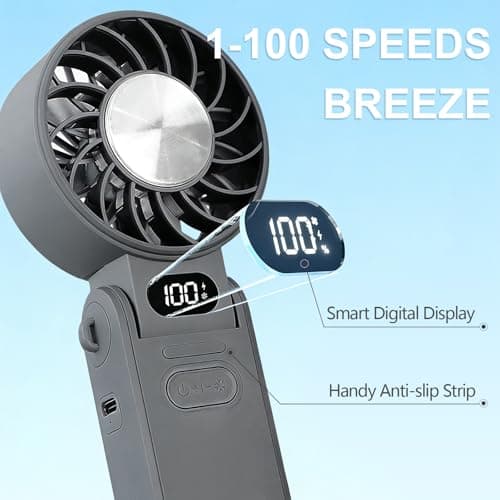 Handheld Fan with Ice Cooler, Portable Mini Fan Rechargeable Battery Operated, 5 Gear Turbo Fan Led Display, Up to 15H Cooling, Foldable Personal Hand Fans for Travel/Commuting/Office/Home (Black) — view 4