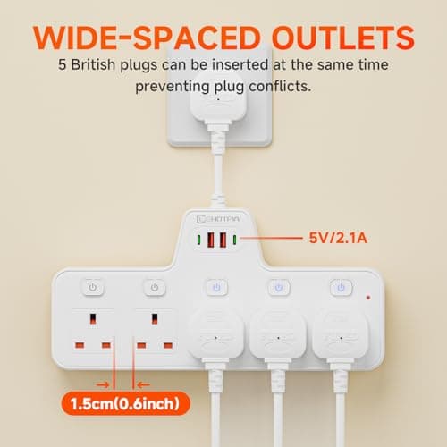 Power Strip Extension Socket 5 Way with Flexible Plug,Short Extension lead — view 4