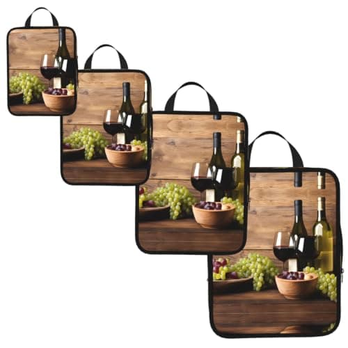 Wine Bottle Corks Grapes Print 4 Set Expandable Packing Organizers For Luggage Suitcase Travel Accessories — view 2