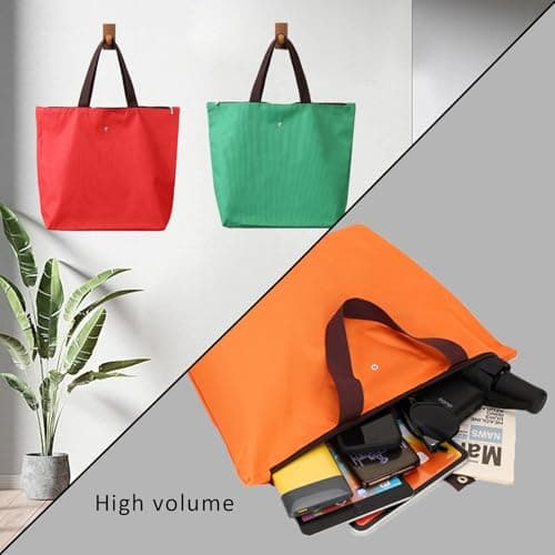 INCAUCA Reusable Grocery Tote Bag Foldable, Large Shoulder Tote Bag for Women Work with Zipper, Oxford Cloth Waterproof Shopping Beach Handbag for Gym Travel Vacation Overnight, Orange — view 4