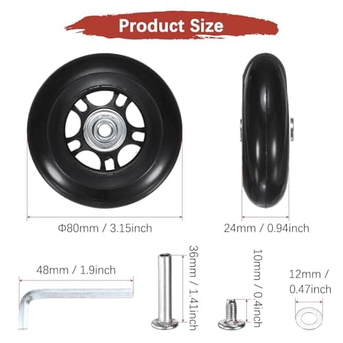 TIXIPEM 2pcs Luggage Suitcase Replacement Wheels 80x24mm, Black — view 3