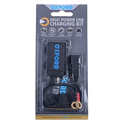 Oxford USB 2.1Amp Fused Power Charging Kit for Motorbike Motorcycle Scooter etc EL114, Black