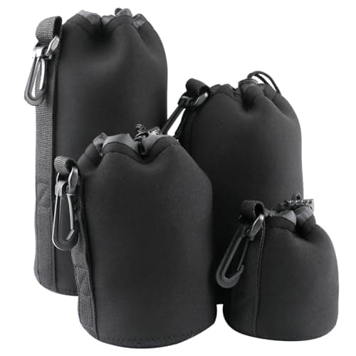4pcs Camera Lens Bag Set, Protective Neoprene Lens Pouches with Drawstring,Water-Resistant Soft Plush Lens Case for DSLR Camera Lens, Thick Lens Bag 4 Sizes for Canon Nikon Sony Pentax Olympus（Black）