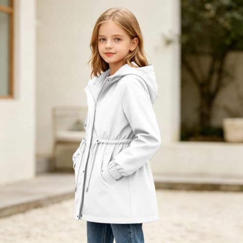 White Girls Waterproof Jacket Windproof Hooded Raincoat Outdoor 11 Years — view 2