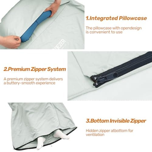 QEZER Sleeping Bag Liner, Ultralight Travel Sheets, Soft & Portable Large Sleeping Bag Liners for Adults silky soft and with a practical zipper easy to store — view 5