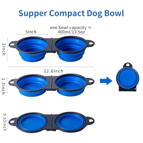 SLSON Collapsible Dog Bowls Foldable Dog Dual Bowl Travel Water and Food Bowls,Sturdy Reinforced Rim Portable Pet Feeder Cat Bowl for Walking Hiking Outdoors (blue) — view 2