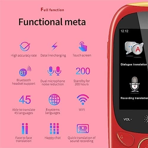 NAKEAH Intelligent Translator Multilingual Simultaneous Offline Chinese English Voice Translator Travel Translator (Color : Red) — view 3