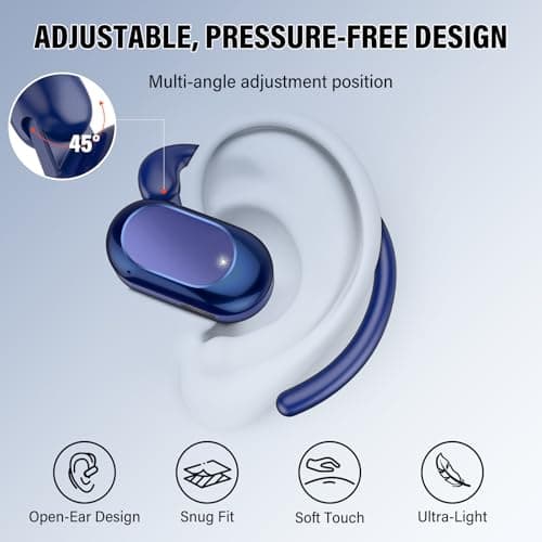 STECEi Open Ear Headphones, Bluetooth 5.4 Wireless Earbuds with Adjustable Ear Hooks, Powerful Sound, Air Conduction Earbuds with Mic, 36H playtime, IPX7 Waterproof Sports Earphones, Blue — view 3