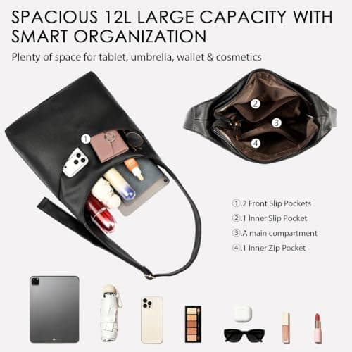 unisoul Vegan Leather Tote Bag, Large Capacity Shoulder Handbag for Women — view 5